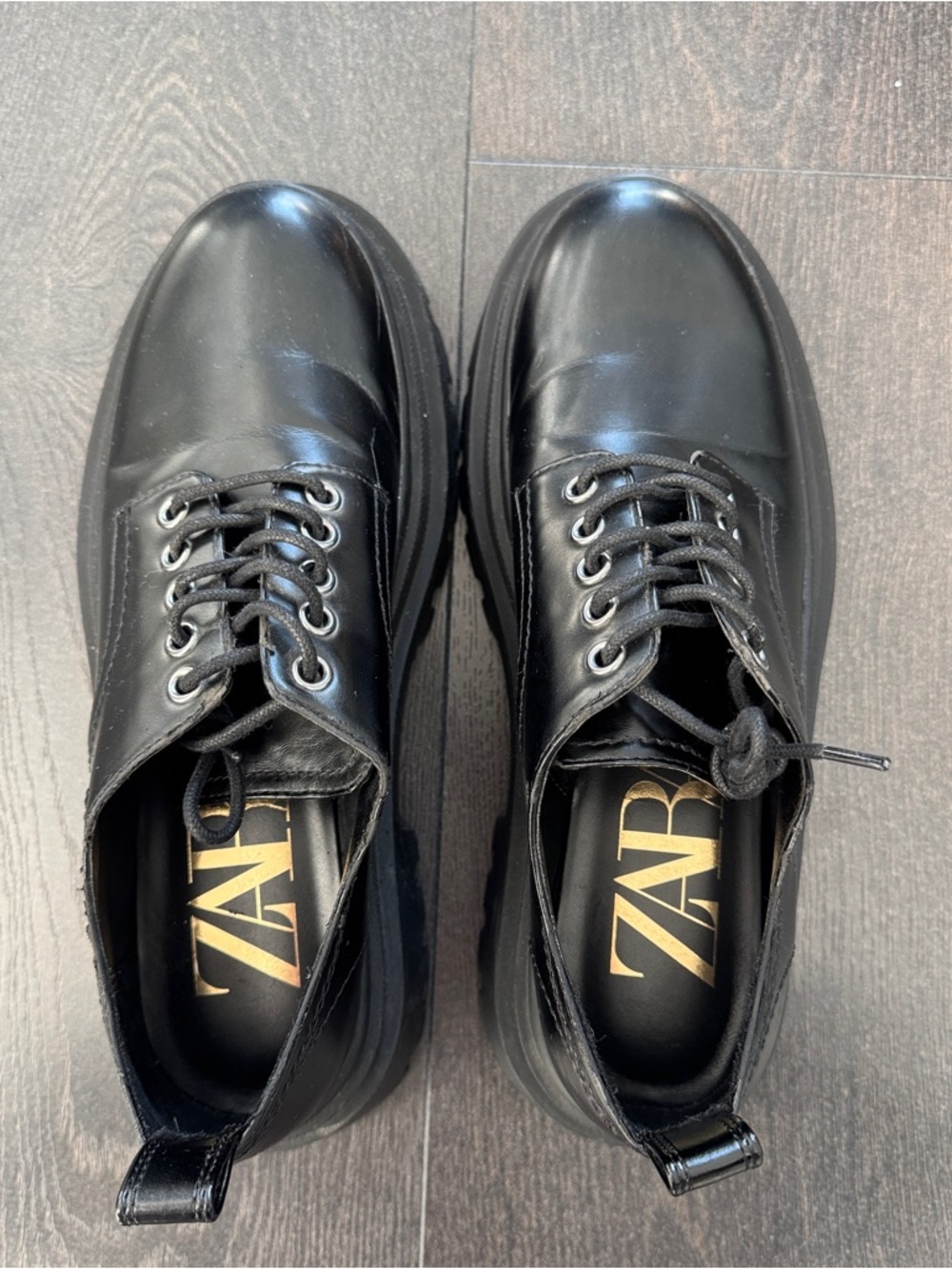 Zara women platform Black Lace-Up Shoes
